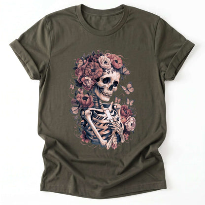 Skeleton Boho Floral Classic T-Shirt - Army