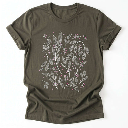 Botanical Line Art Classic T-Shirt - Army
