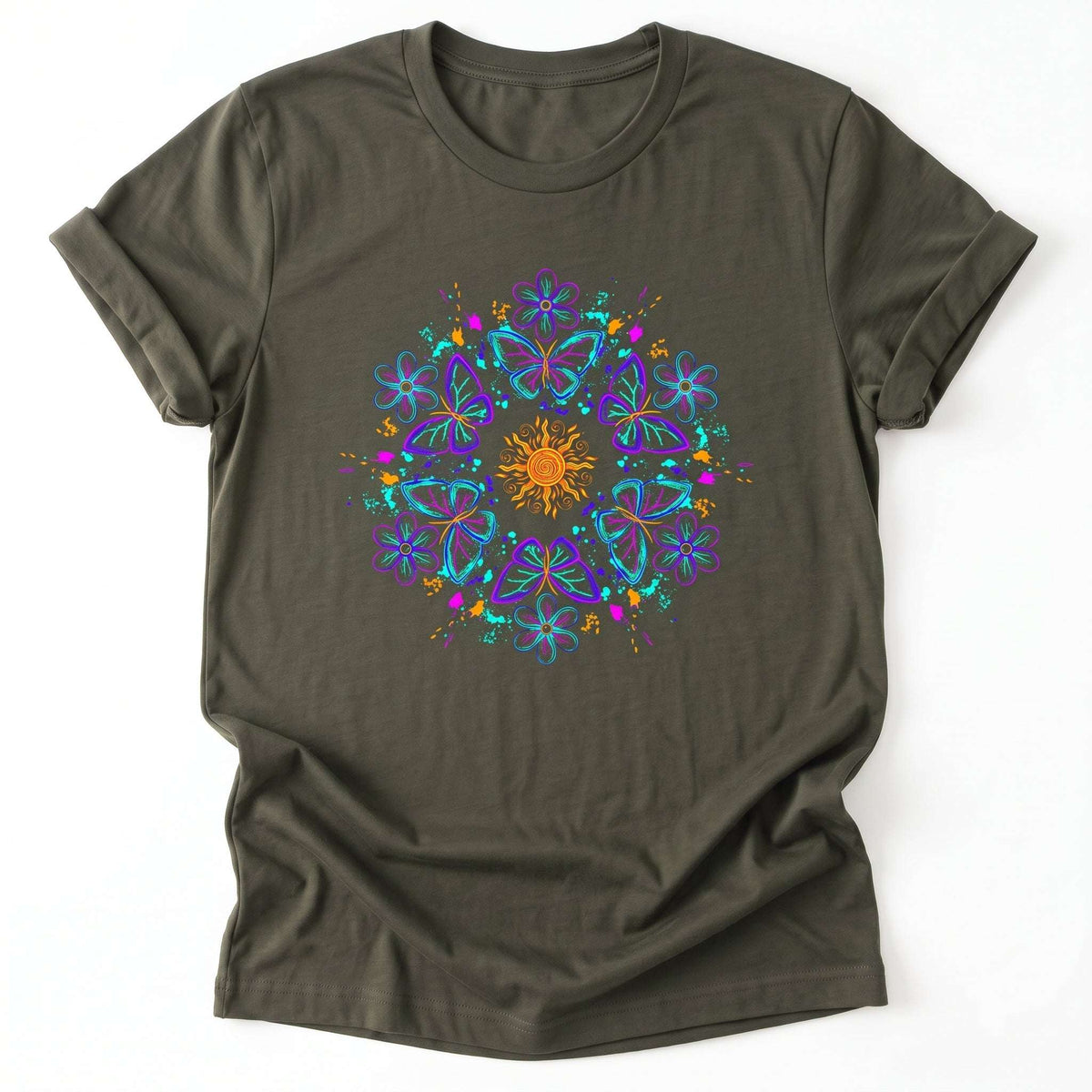 Mandala Butterflies Classic T-Shirt - Army