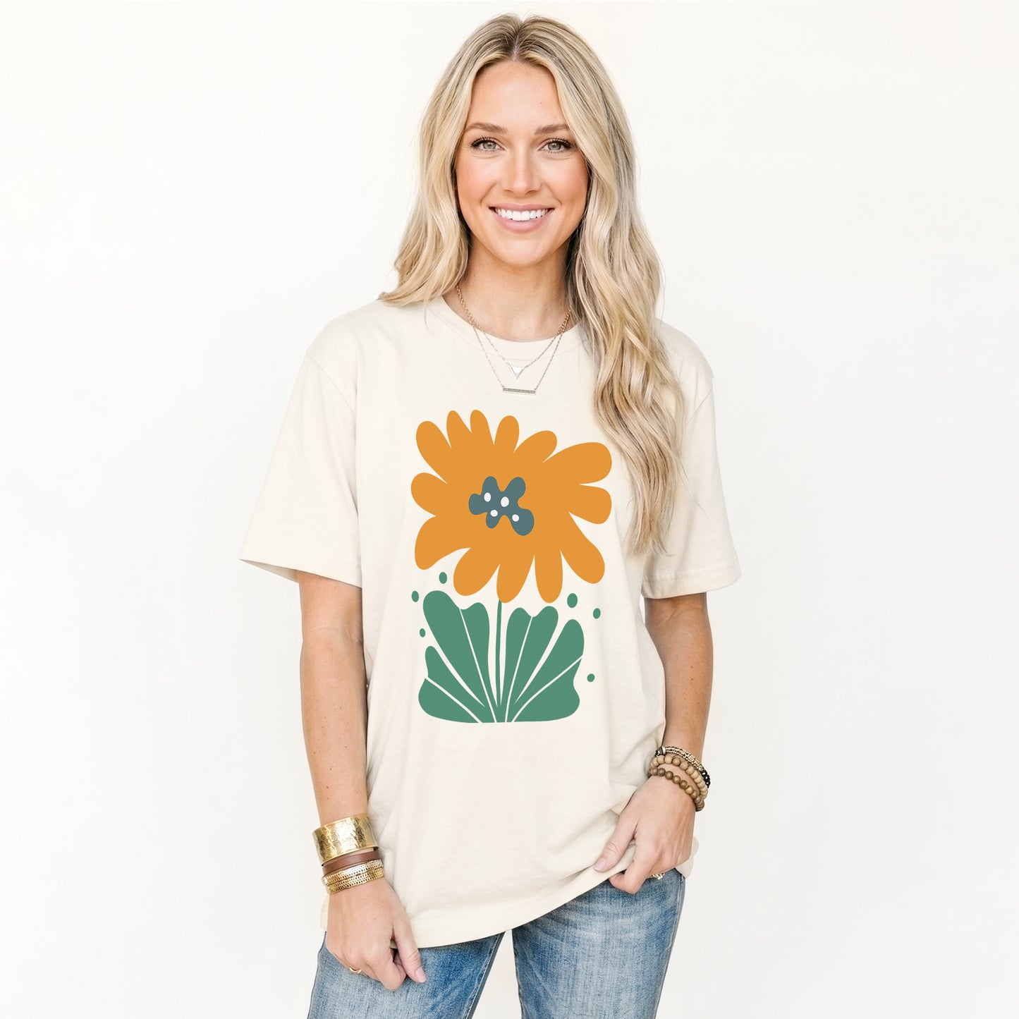 Orange Abstract Flowers Classic T-Shirt