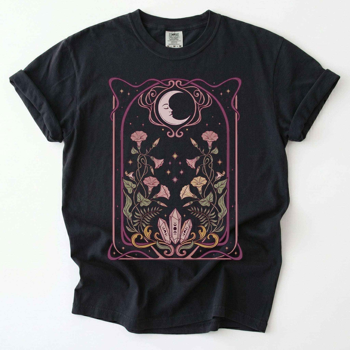 Art Nouveau Moon Crystals Vintage Washed T-Shirt