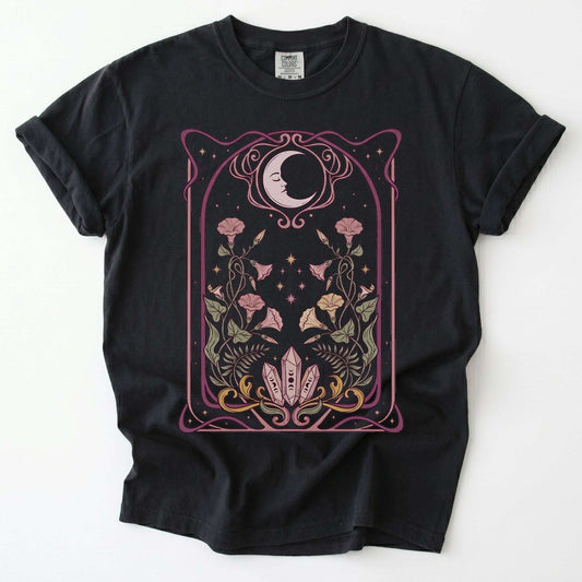 Art Nouveau Moon Crystals Vintage Washed T-Shirt