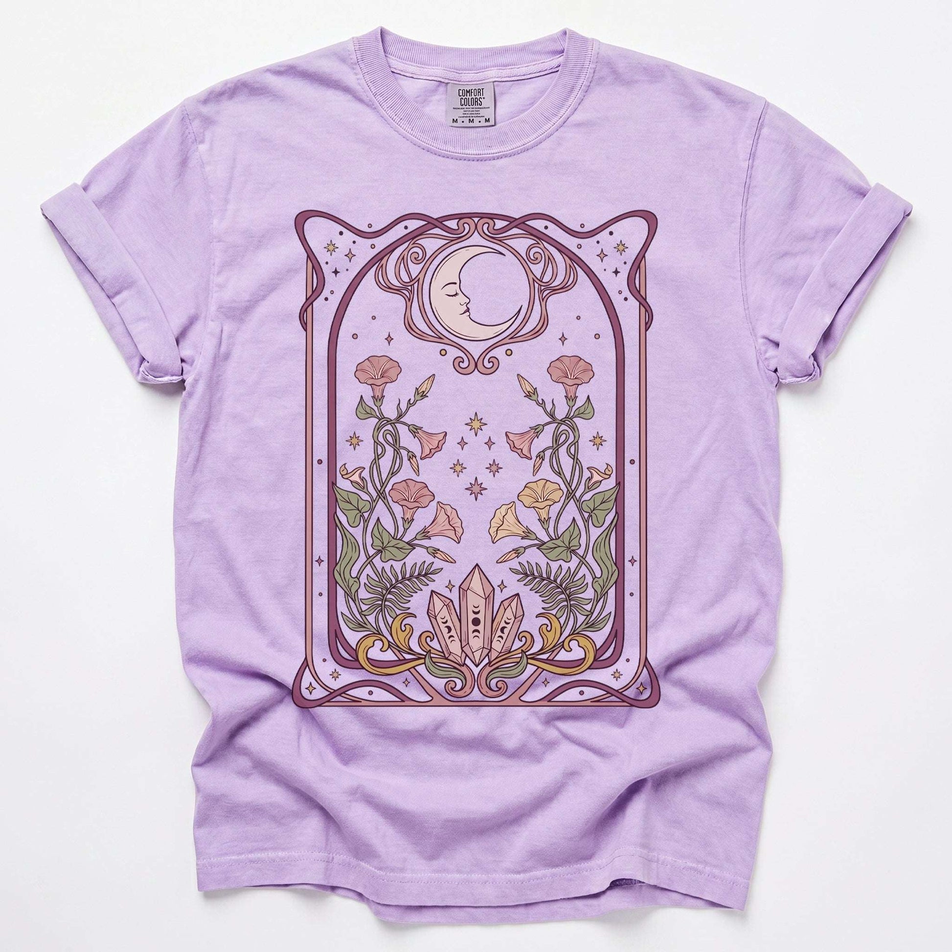 Art Nouveau Moon Crystals Vintage Washed T-Shirt