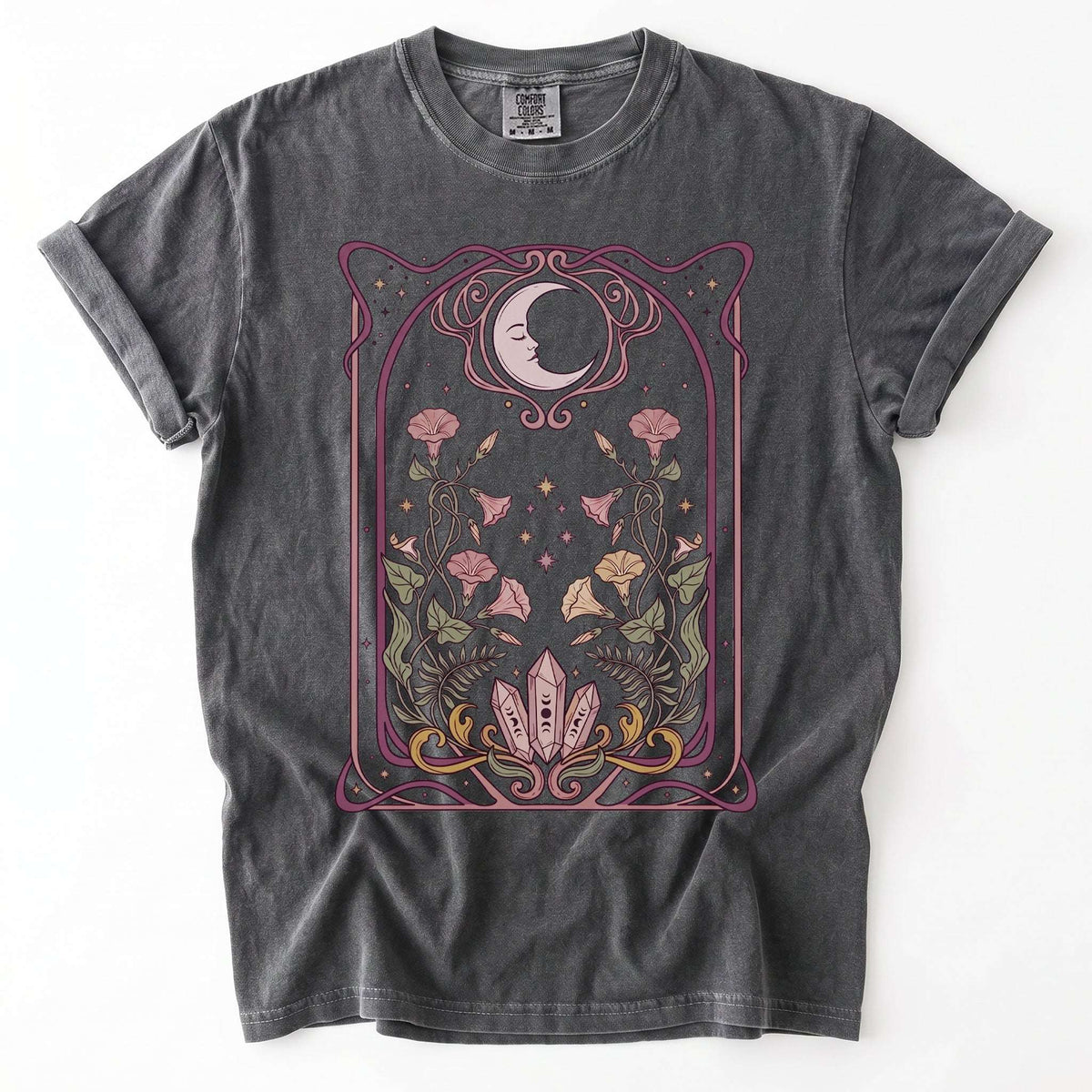 Art Nouveau Moon Crystals Vintage Washed T-Shirt