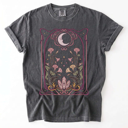 Art Nouveau Moon Crystals Vintage Washed T-Shirt