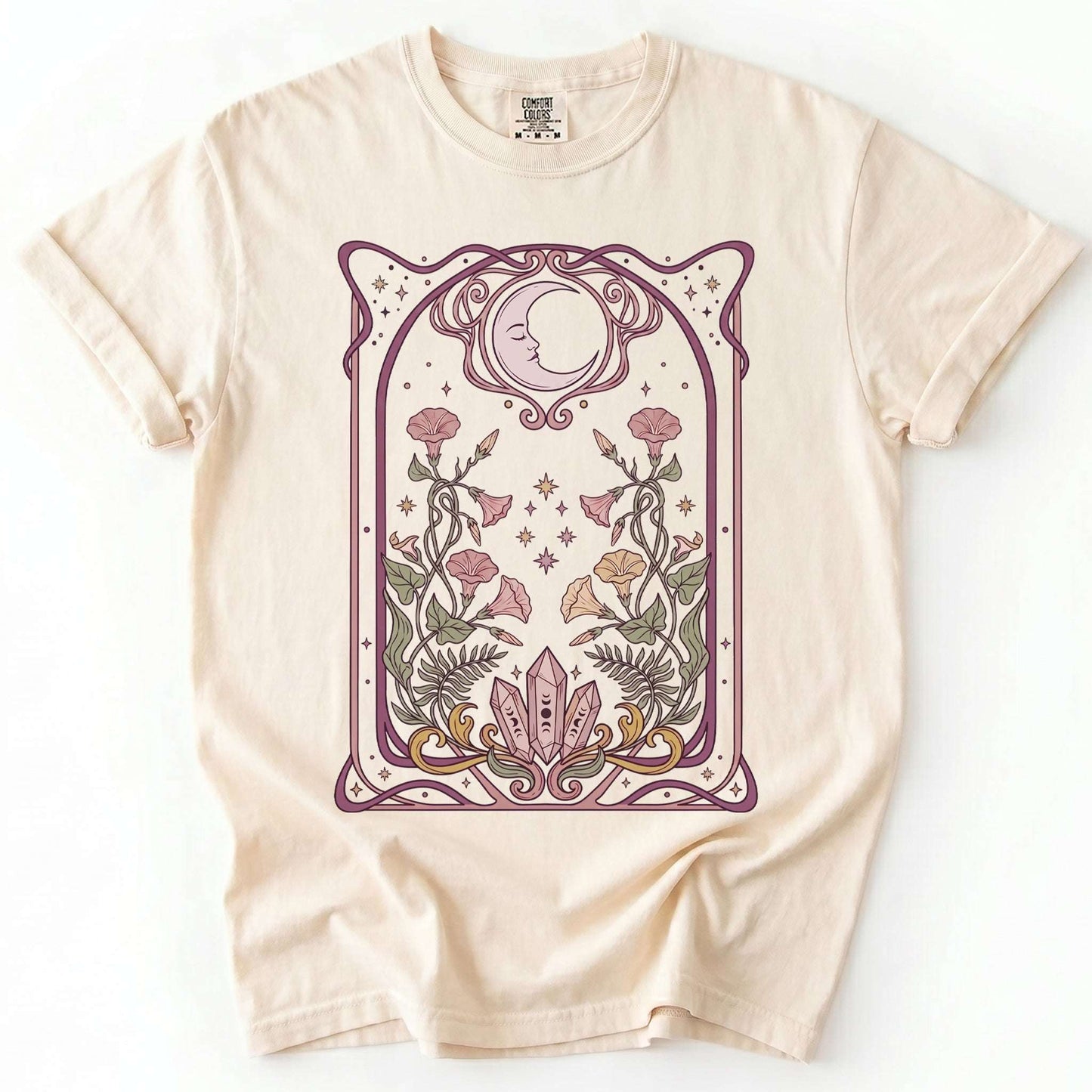 Art Nouveau Moon Crystals Vintage Washed T-Shirt