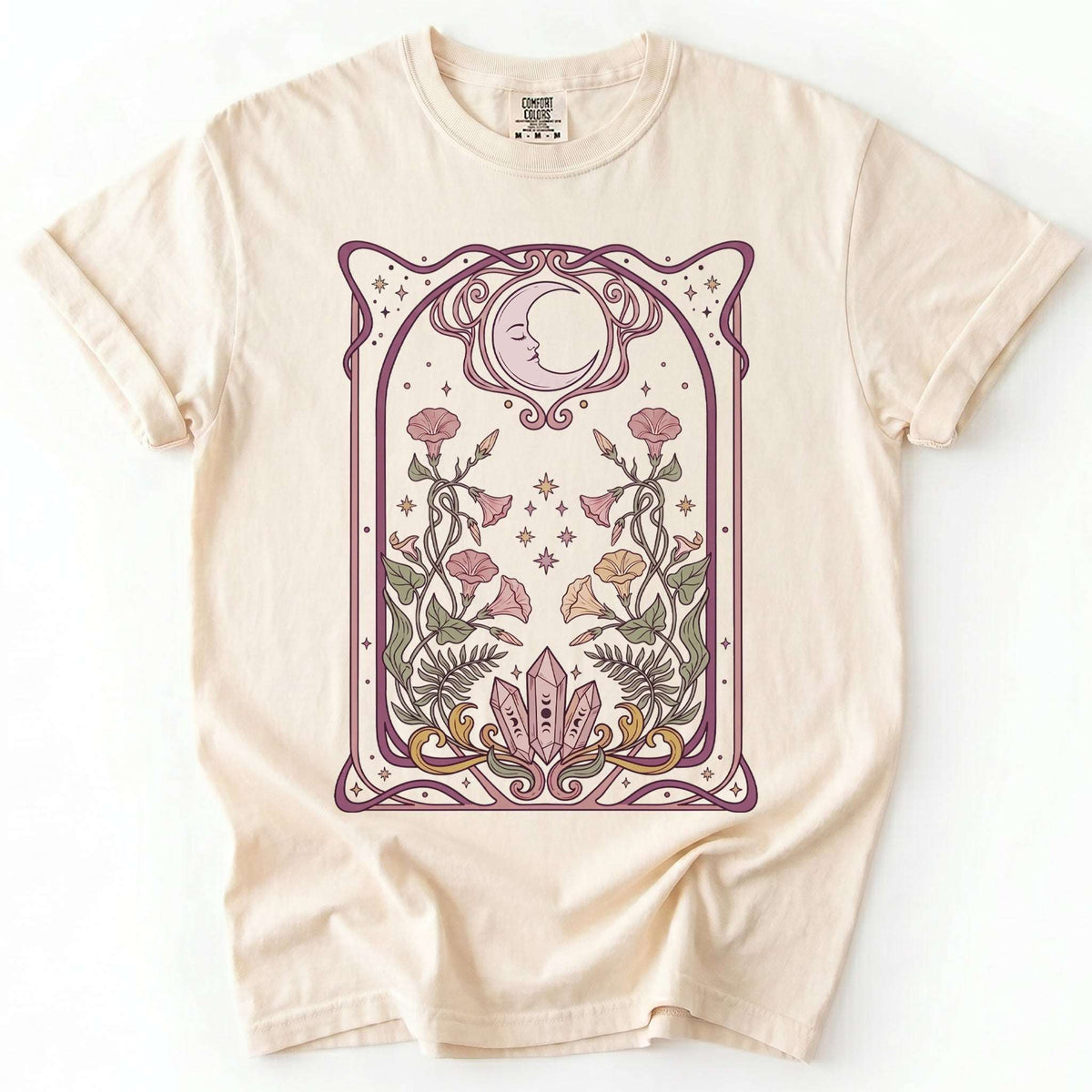 Art Nouveau Moon Crystals Vintage Washed T-Shirt