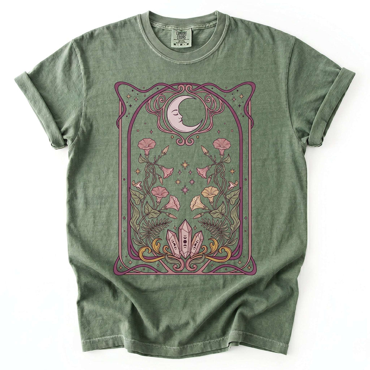Art Nouveau Moon Crystals Vintage Washed T-Shirt