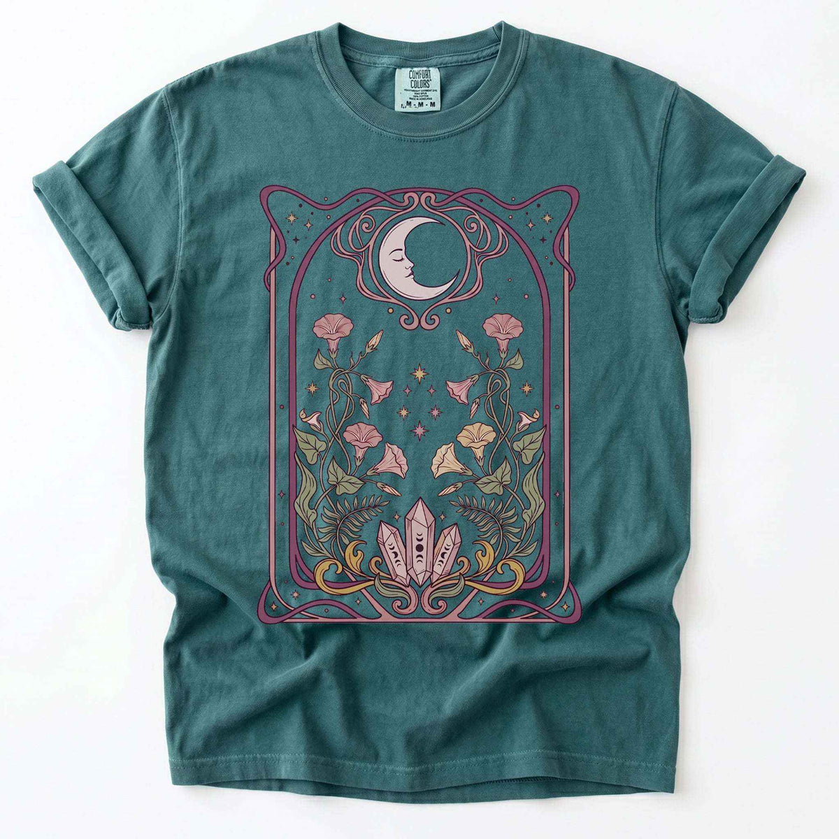 Art Nouveau Moon Crystals Vintage Washed T-Shirt