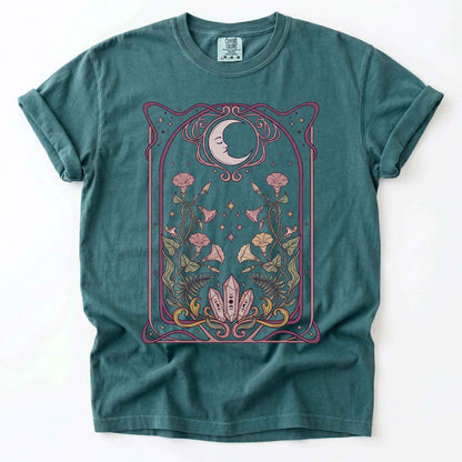 Art Nouveau Moon Crystals Vintage Washed T-Shirt