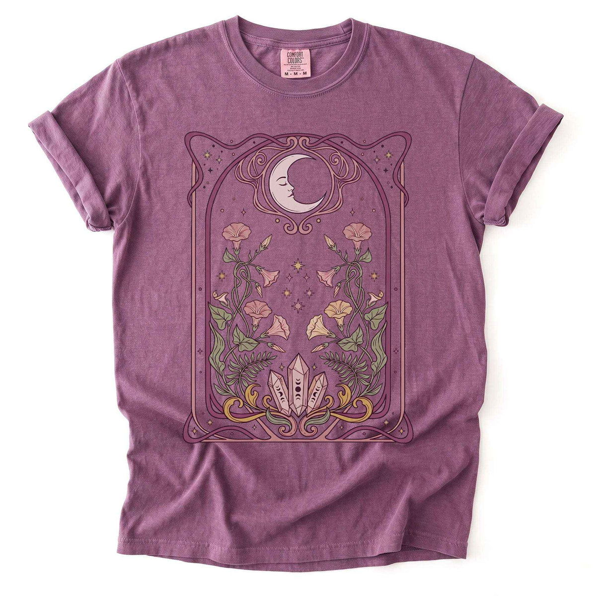 Art Nouveau Moon Crystals Vintage Washed T-Shirt