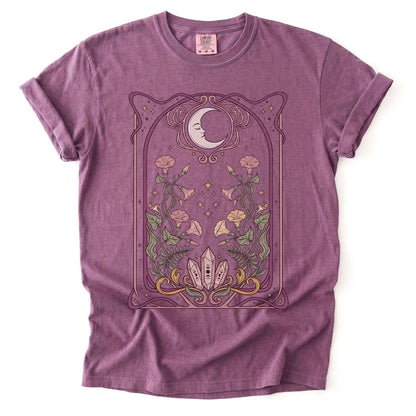Art Nouveau Moon Crystals Vintage Washed T-Shirt