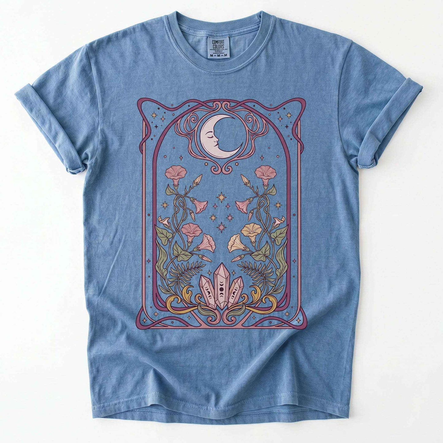 Art Nouveau Moon Crystals Vintage Washed T-Shirt