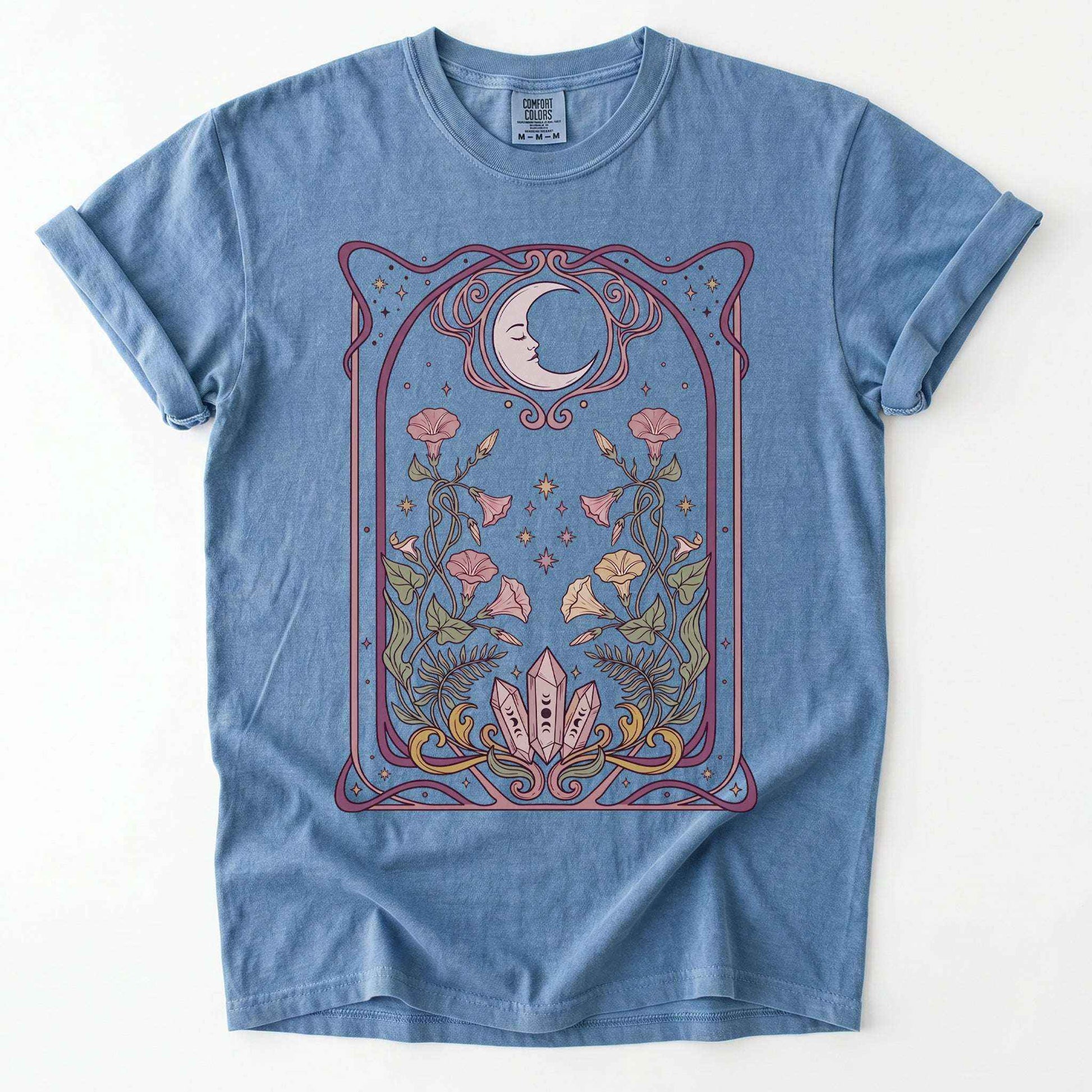 Art Nouveau Moon Crystals Vintage Washed T-Shirt