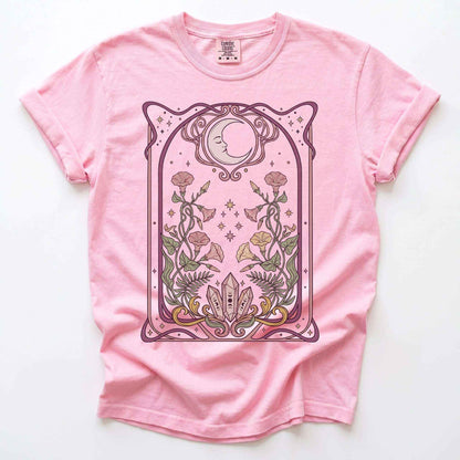 Art Nouveau Moon Crystals Vintage Washed T-Shirt