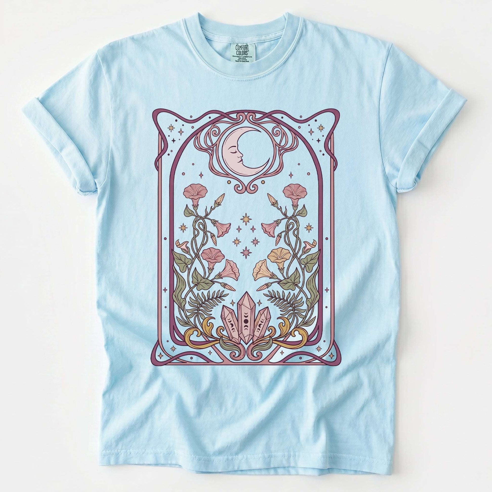 Art Nouveau Moon Crystals Vintage Washed T-Shirt