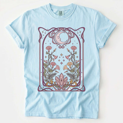 Art Nouveau Moon Crystals Vintage Washed T-Shirt