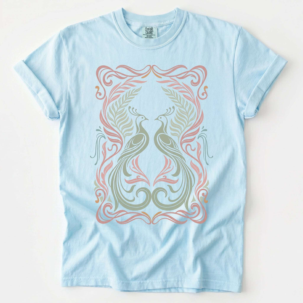 Art Nouveau Peacock Vintage Washed T-Shirt