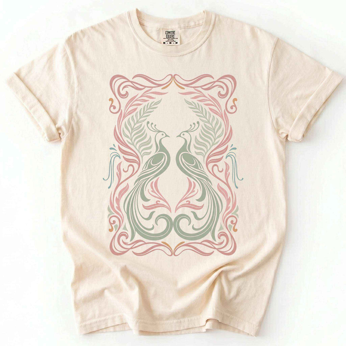 Art Nouveau Peacock Vintage Washed T-Shirt