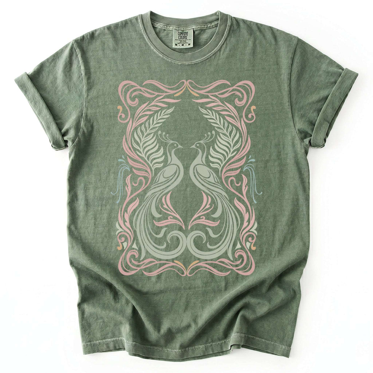 Art Nouveau Peacock Vintage Washed T-Shirt