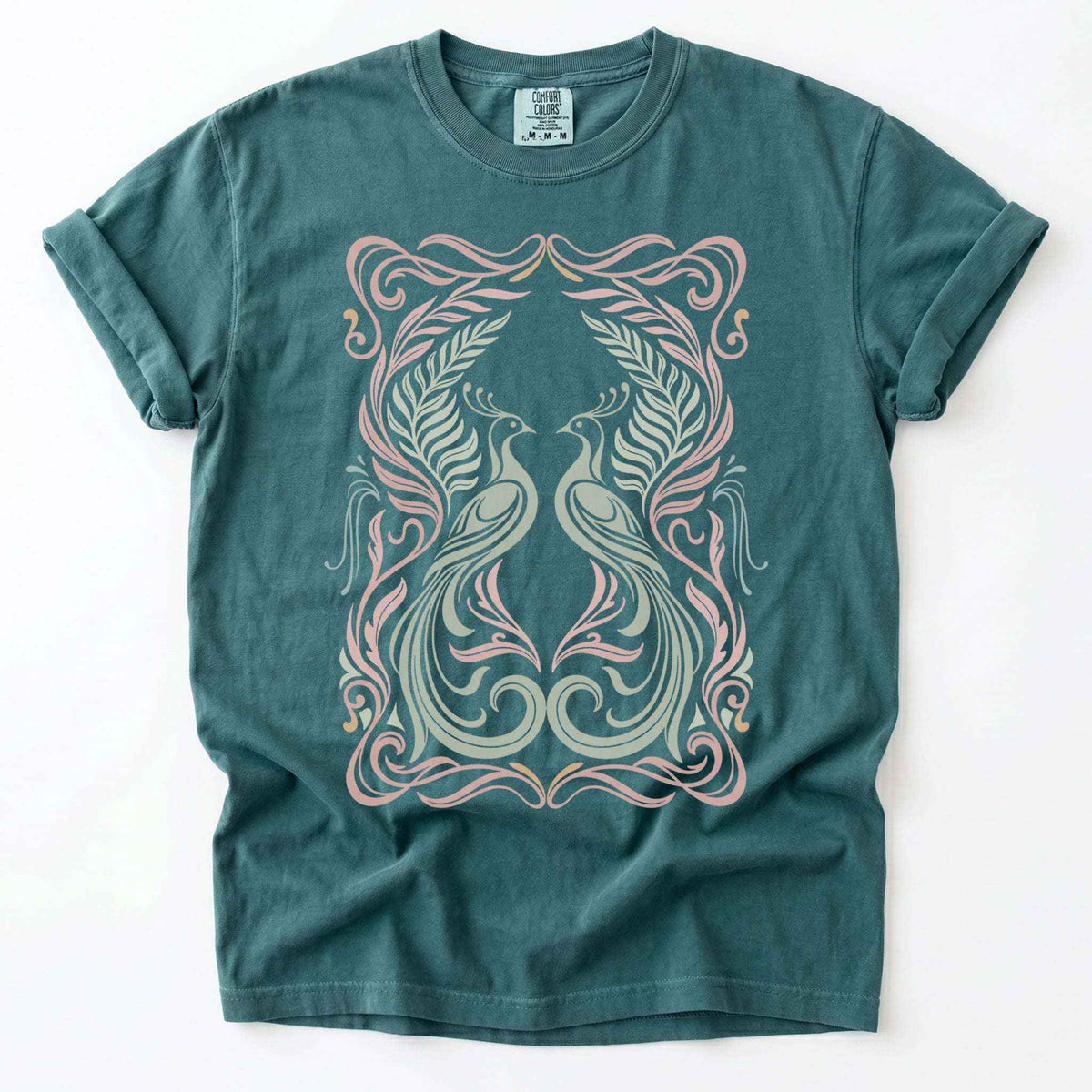 Art Nouveau Peacock Vintage Washed T-Shirt