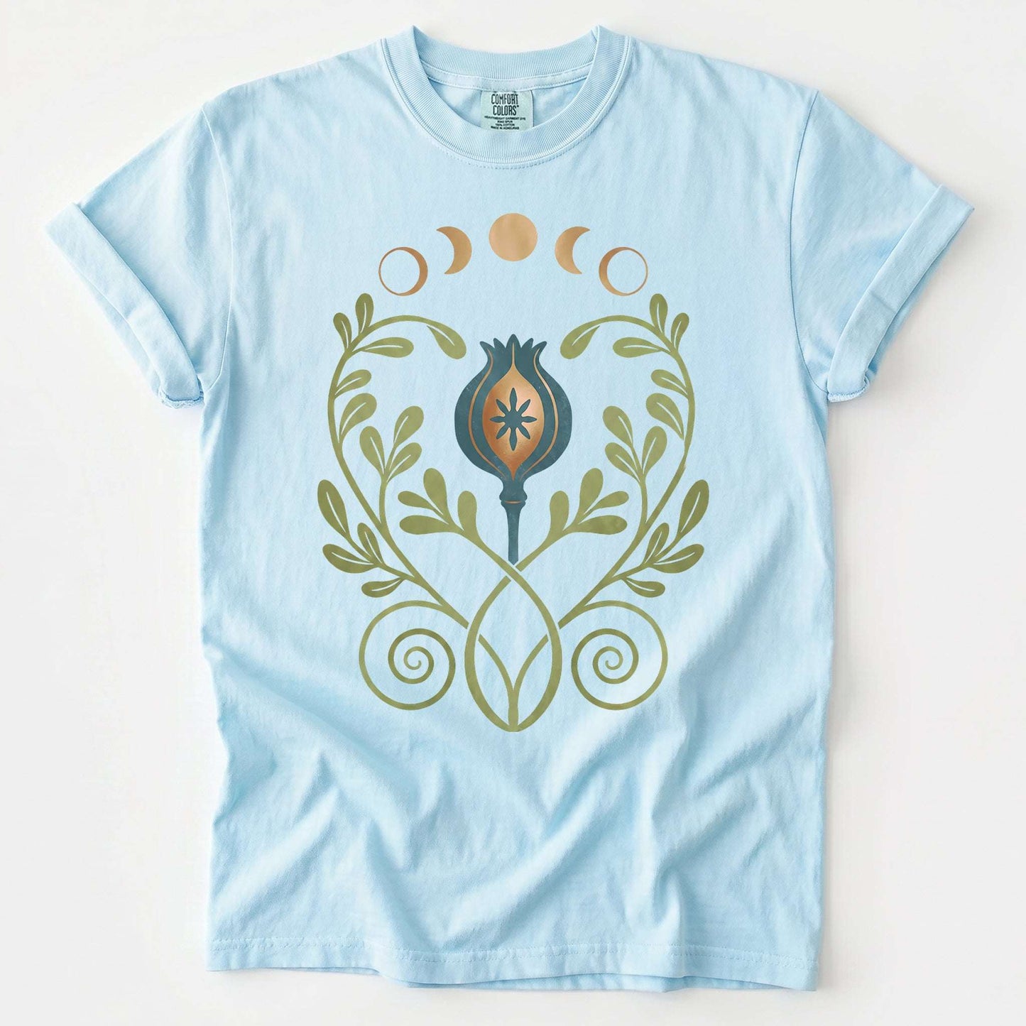 Art Nouveau Celestial Poppy Pod Vintage Washed T-Shirt