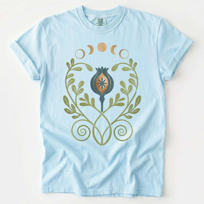 Art Nouveau Celestial Poppy Pod Vintage Washed T-Shirt