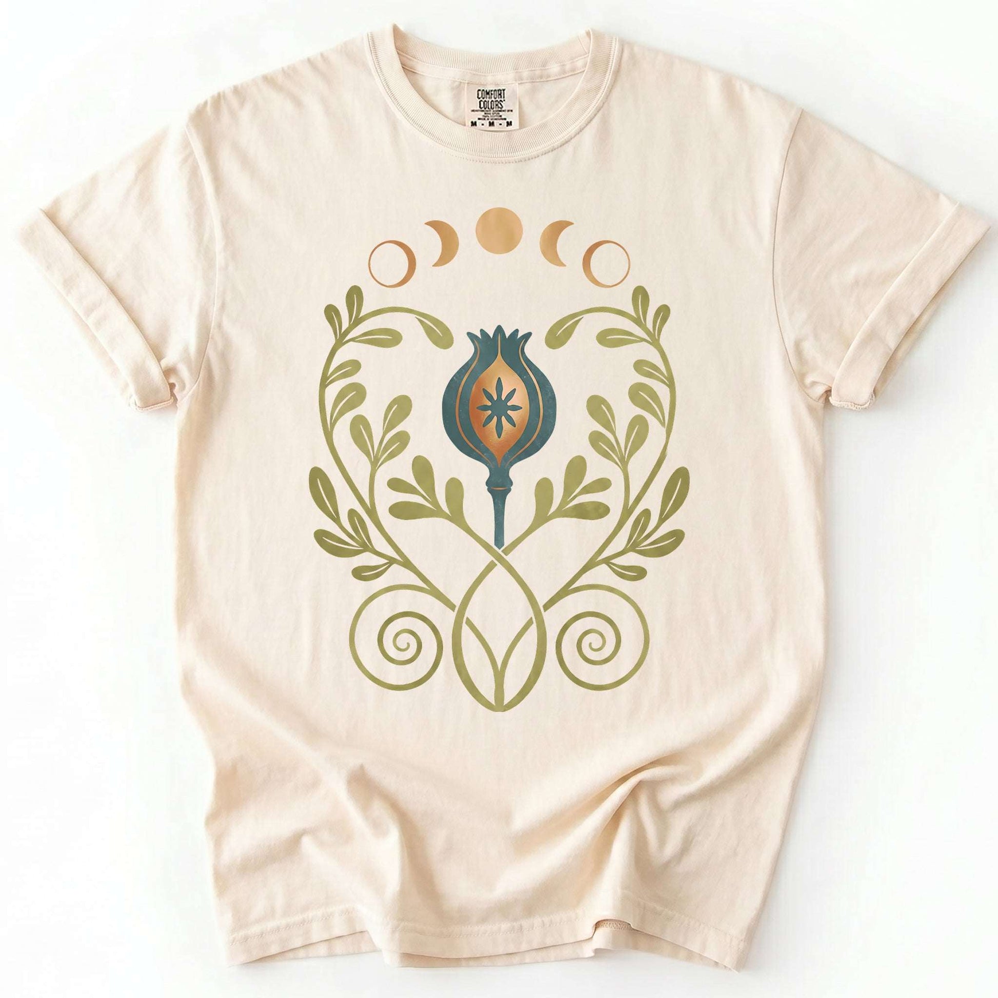 Art Nouveau Celestial Poppy Pod Vintage Washed T-Shirt