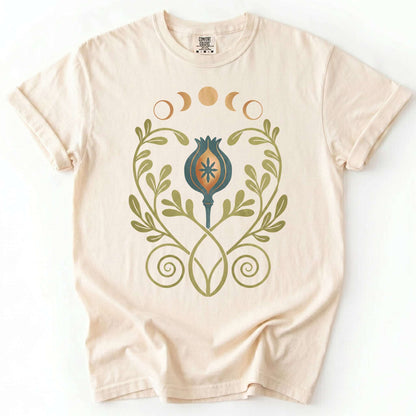Art Nouveau Celestial Poppy Pod Vintage Washed T-Shirt