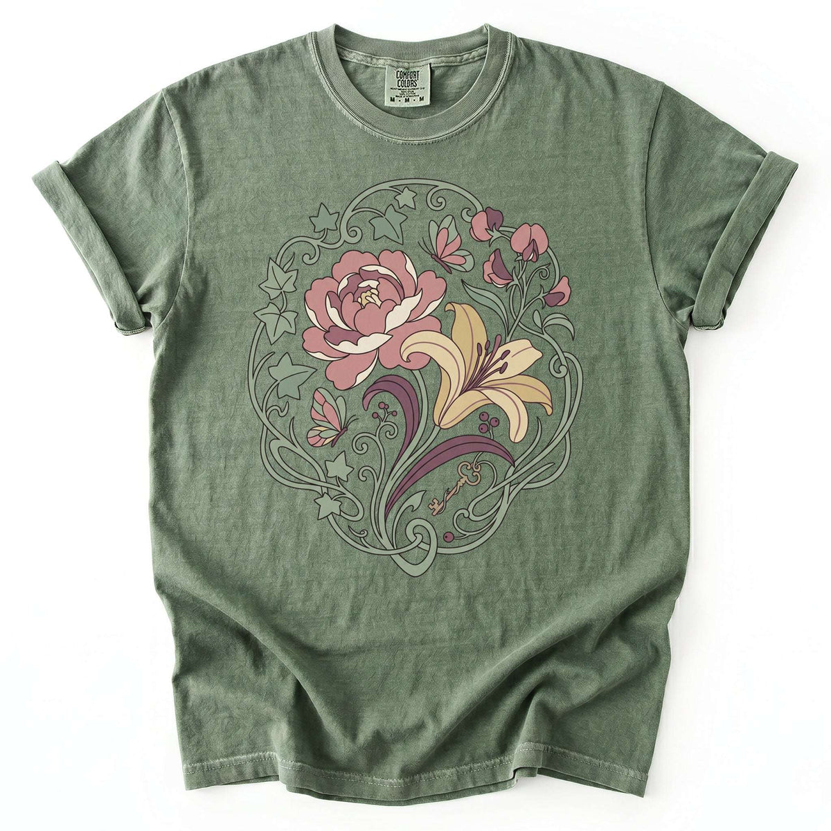 Art Nouveau Secret Garden Vintage Washed T-Shirt