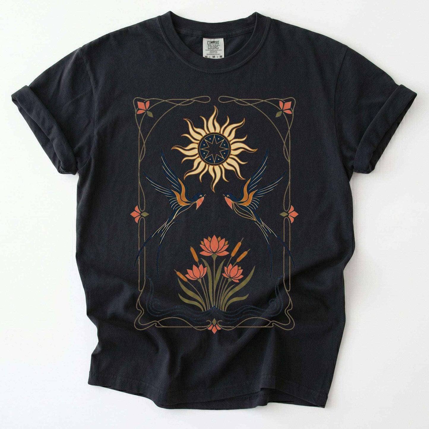 Art Nouveau Swallows Vintage Washed T-Shirt