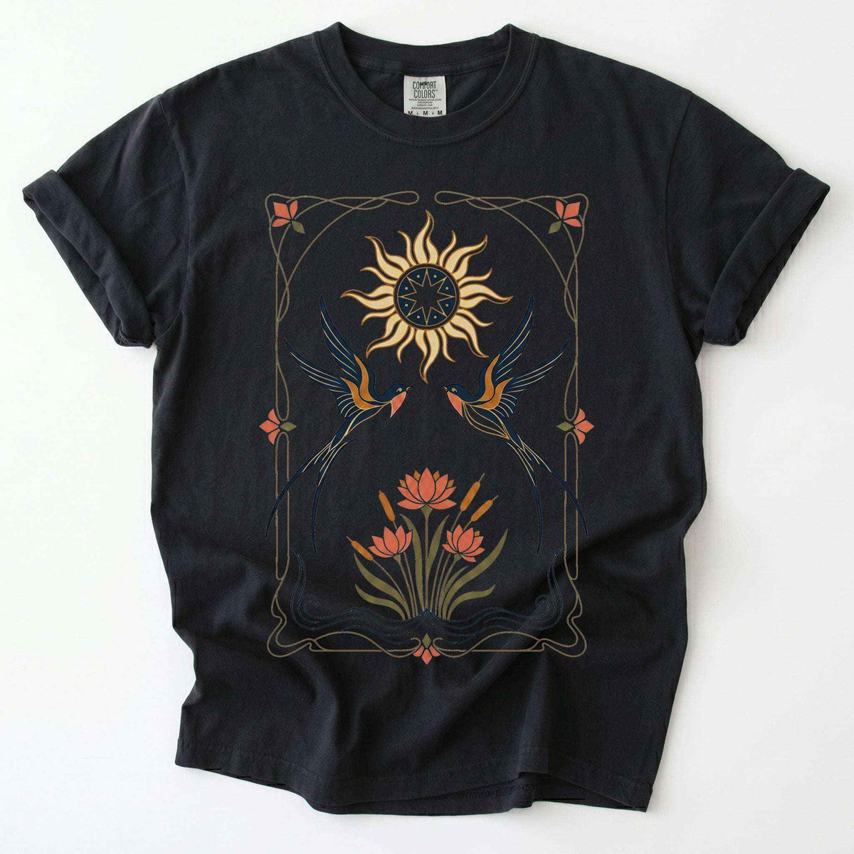 Art Nouveau Swallows Vintage Washed T-Shirt