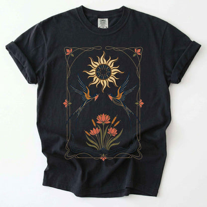 Art Nouveau Swallows Vintage Washed T-Shirt