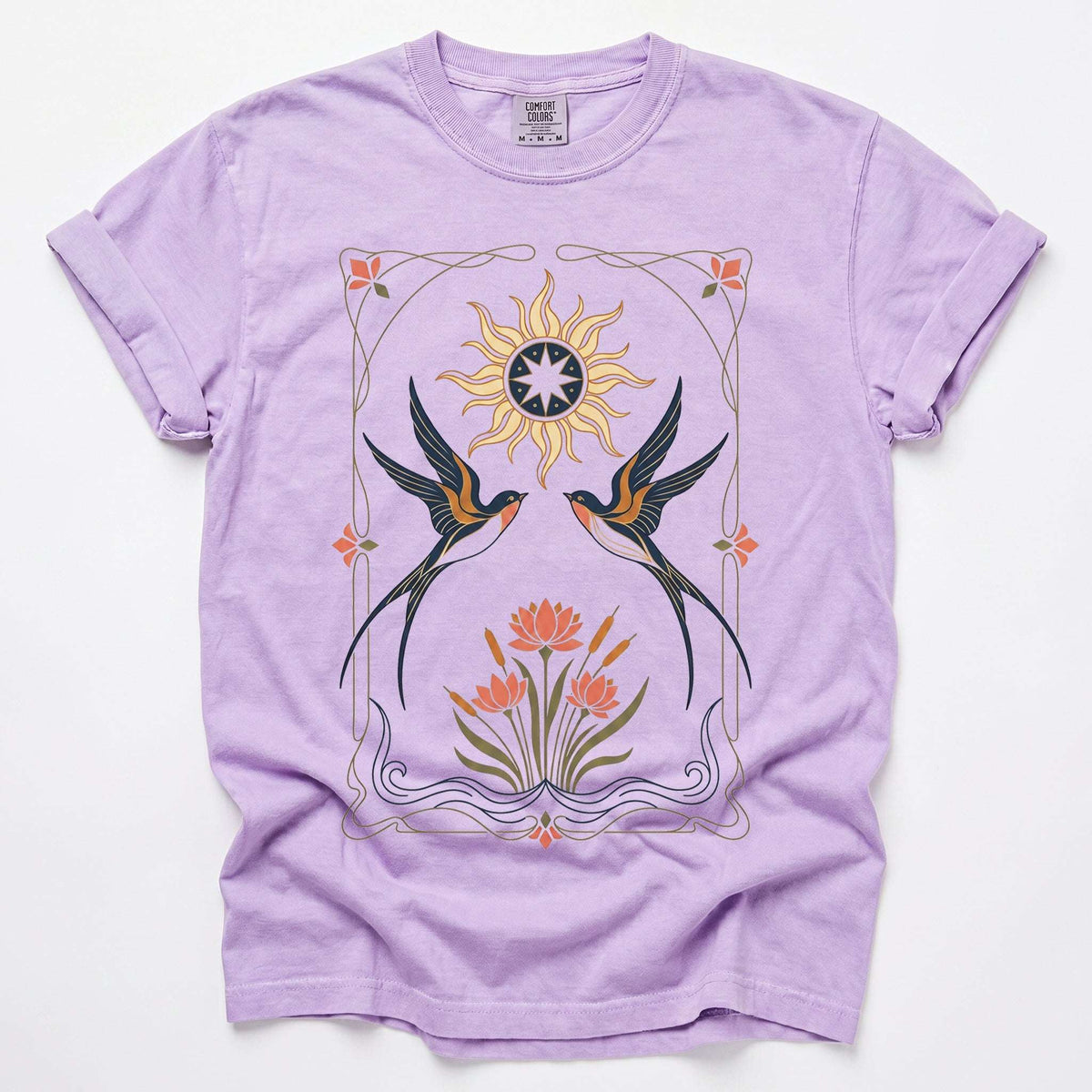 Art Nouveau Swallows Vintage Washed T-Shirt