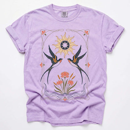 Art Nouveau Swallows Vintage Washed T-Shirt