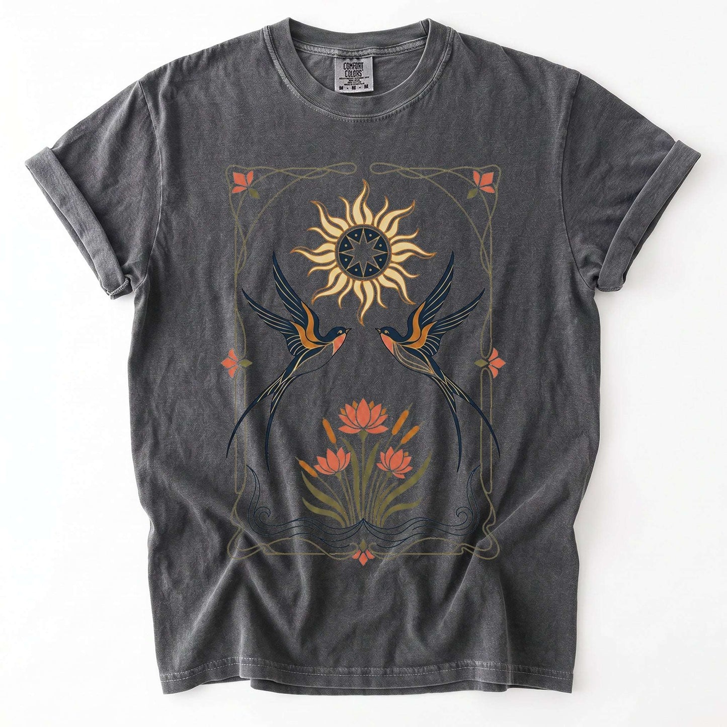 Art Nouveau Swallows Vintage Washed T-Shirt