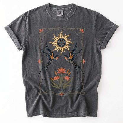 Art Nouveau Swallows Vintage Washed T-Shirt