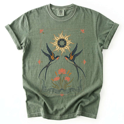 Art Nouveau Swallows Vintage Washed T-Shirt