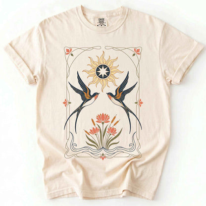 Art Nouveau Swallows Vintage Washed T-Shirt