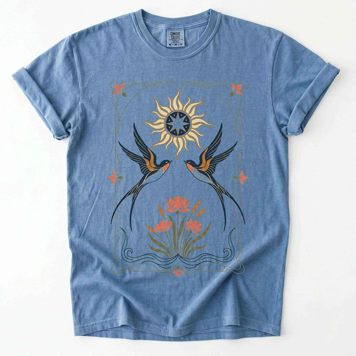 Art Nouveau Swallows Vintage Washed T-Shirt