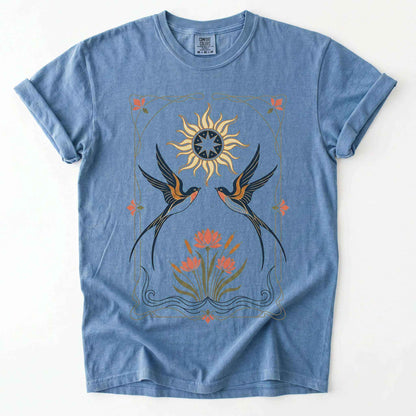 Art Nouveau Swallows Vintage Washed T-Shirt