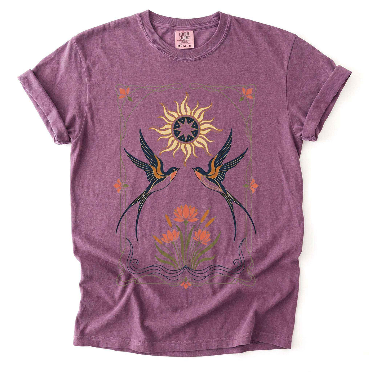 Art Nouveau Swallows Vintage Washed T-Shirt