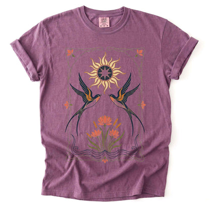 Art Nouveau Swallows Vintage Washed T-Shirt