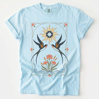 Art Nouveau Swallows Vintage Washed T-Shirt