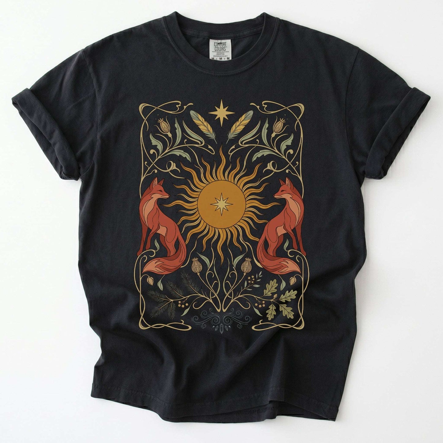 Art Nouveau Twin Foxes Vintage Washed T-Shirt