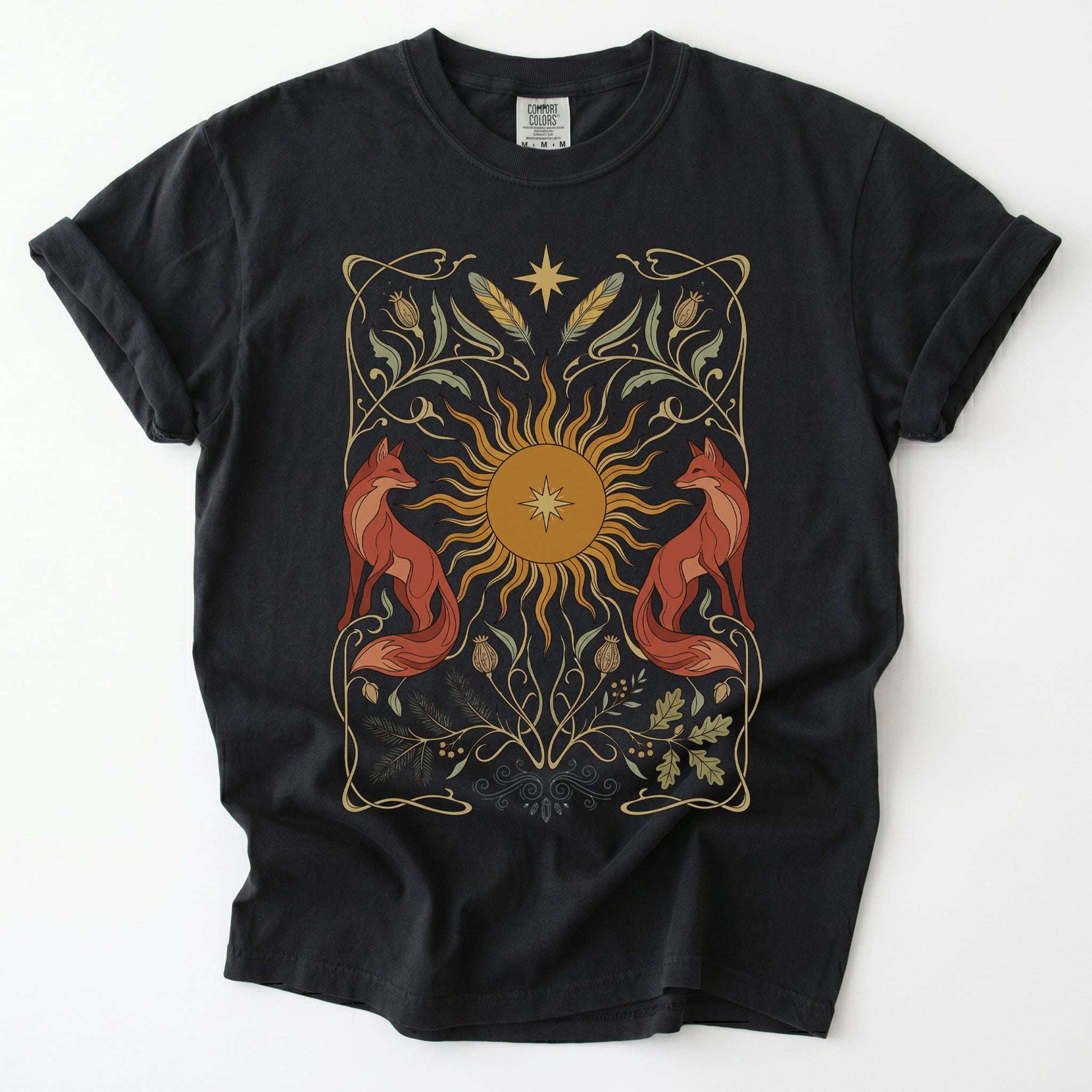 Art Nouveau Twin Foxes Vintage Washed T-Shirt