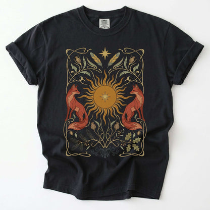Art Nouveau Twin Foxes Vintage Washed T-Shirt