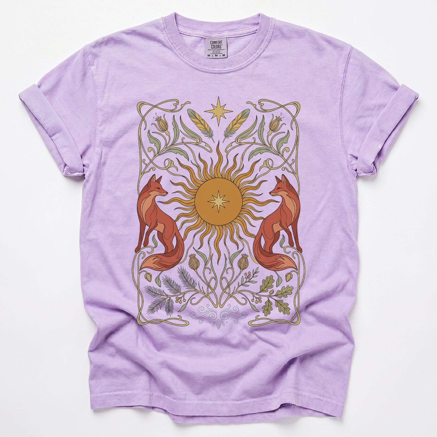 Art Nouveau Twin Foxes Vintage Washed T-Shirt