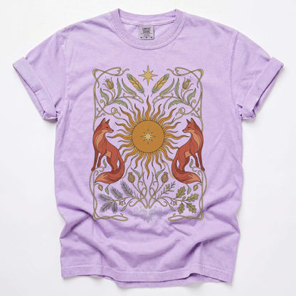 Art Nouveau Twin Foxes Vintage Washed T-Shirt
