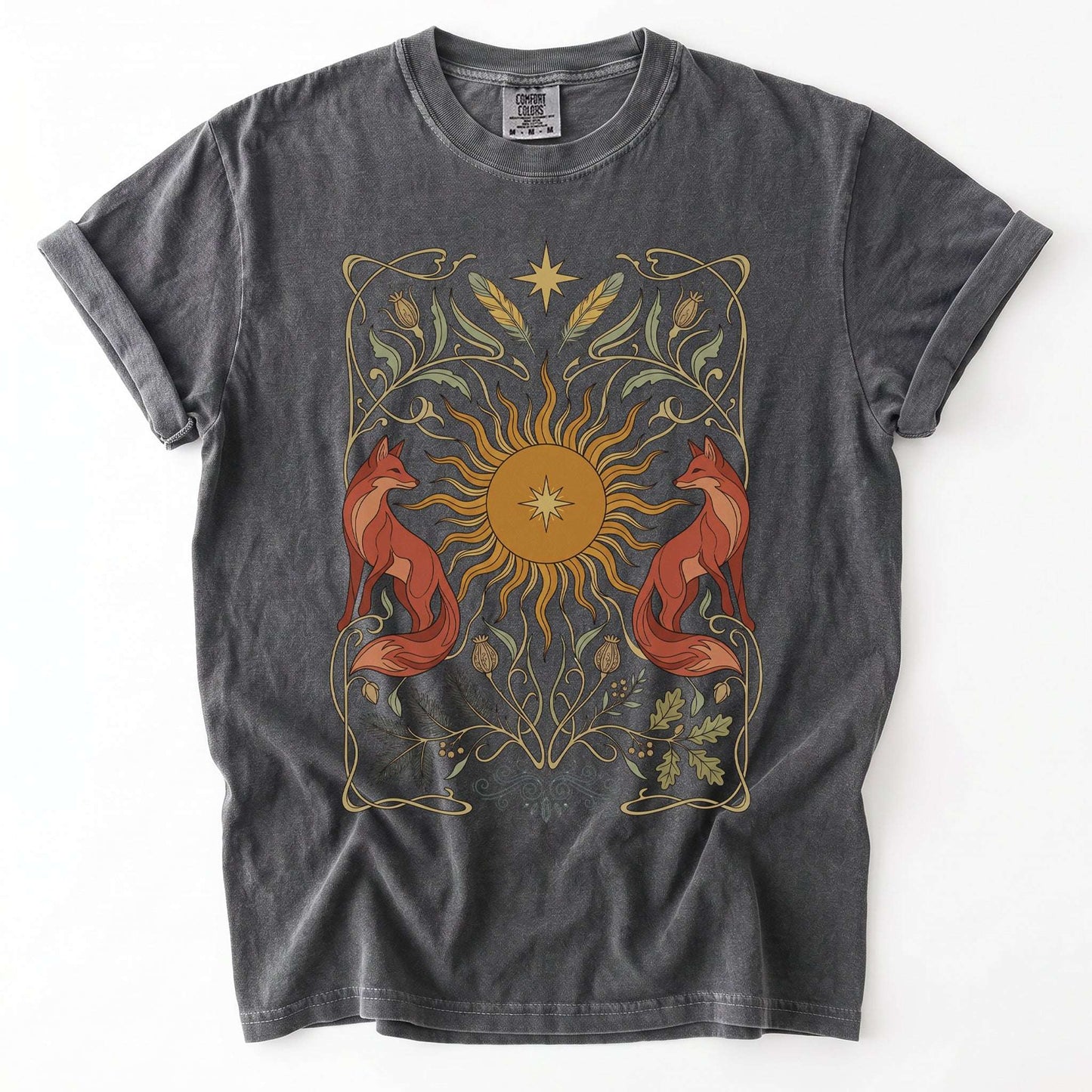 Art Nouveau Twin Foxes Vintage Washed T-Shirt